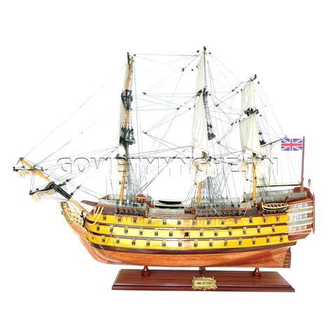 Mô hình thuyền gỗ trang trí - Thuyền chiến cổ HMS Victory - Thân tàu dài 80cm - Gỗ Sơn