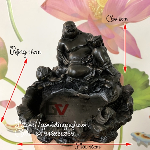 Gạt tàn thuốc trang trí hình tượng Phật Di Lặc ngồi trên đài sen phong thủy - Dài 16cm