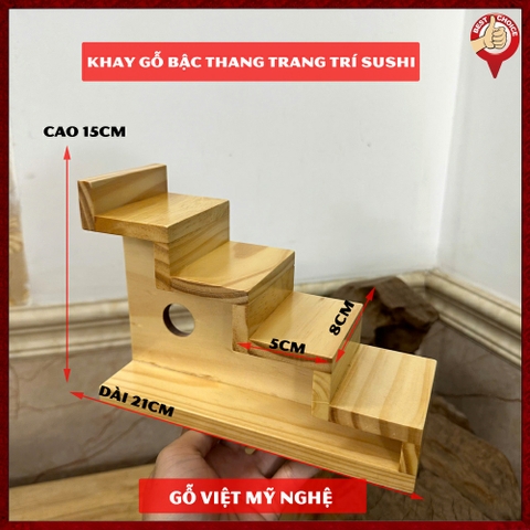 [Mẫu mới] Khay gỗ trang trí món ăn Sushi Nhật Bản hình bậc thang 4 tầng đứng - Chuẩn Nhật - Gỗ thông tự nhiên
