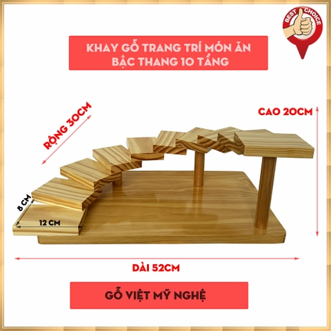 Khay gỗ trang trí món ăn Sushi/BBQ Nhật Bản hình bậc thang 10 tầng - Chuẩn Nhật - Gỗ thông tự nhiên