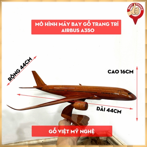 Mô hình máy bay gỗ trang trí - Máy bay mô hình Airbus A350 - Cỡ lớn - Gỗ tự nhiên