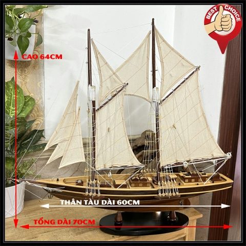 [Dài 70cm] Mô hình du thuyền gỗ trang trí du thuyền Bluenose - Quà tặng mỹ nghệ trang trí-Thân tàu dài 60cm -Gỗ tự nhiên