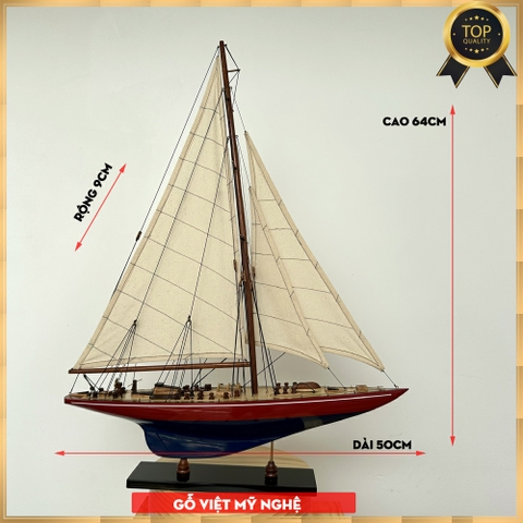 Mô hình thuyền gỗ trang trí du thuyền gỗ J Endeavour - Thân tàu dài 50cm - màu sơn đỏ/xanh