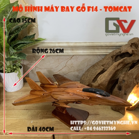 Mô hình máy bay gỗ chiến đấu F14 Tomcat của Mỹ - Hàng thủ công mỹ nghệ Việt nam xuất khẩu - Dài 40cm - Gỗ tự nhiên