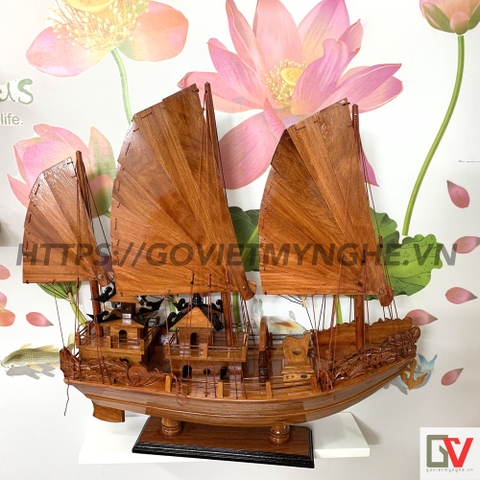 Mô hình thuyền gỗ Tàu buôn cổ Hạ Long Rồng - Gỗ Hương - Thân tàu dài 60cm - Buồm gỗ