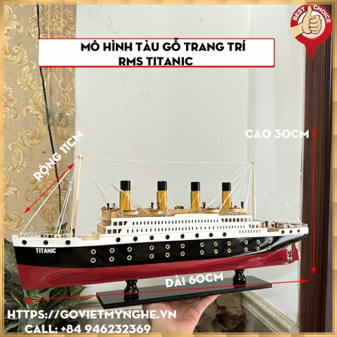 Mô hình tàu Titanic trang trí - Tàu RMS Titanic mô hình gỗ - Gỗ sơn màu - Dài 60cm