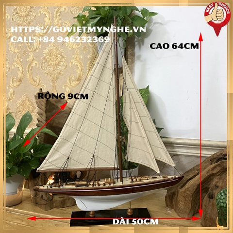 Mô hình thuyền gỗ trang trí du thuyền gỗ J Endeavour - Thân tàu dài 50cm - Sơn màu Trắng/Gỗ