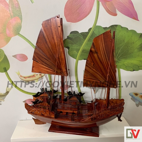Mô hình tàu thuyền gỗ trang trí tàu Hạ Long Rồng - Dài 40cm | Gỗ Tràm - Buồm gỗ