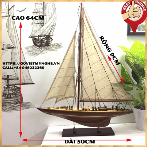Mô hình thuyền gỗ trang trí du thuyền gỗ J Endeavour - Thân tàu dài 50cm - màu gỗ tự nhiên