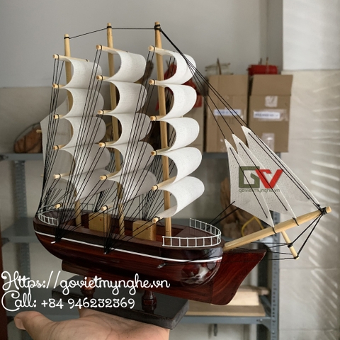 Mô hình thuyền gỗ trang trí - Thuyền Le Belem của Pháp - Dài 27cm - Buồm Trắng