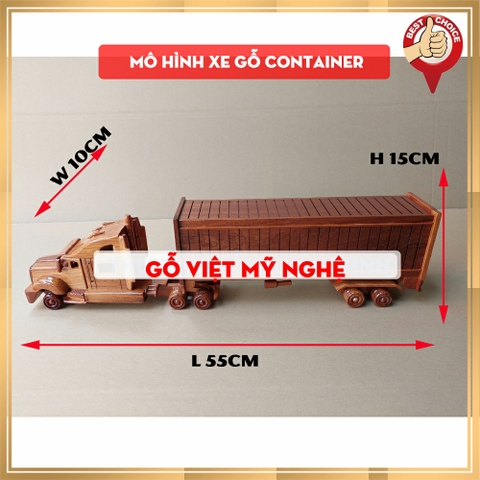 Mô hình xe gỗ trang trí - mô hình xe gỗ container đầu kéo - Dài 55cm - Gỗ tự nhiên