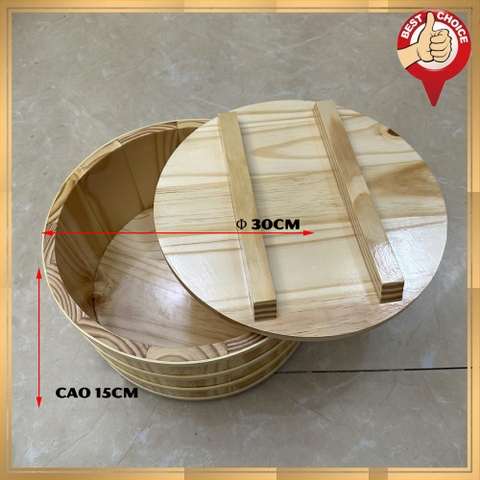 Thố gỗ đánh cơm Sushi _ Thố gỗ trang trí Sashimi Φ 30cm - Cao 15cm - Gỗ thông tự nhiên