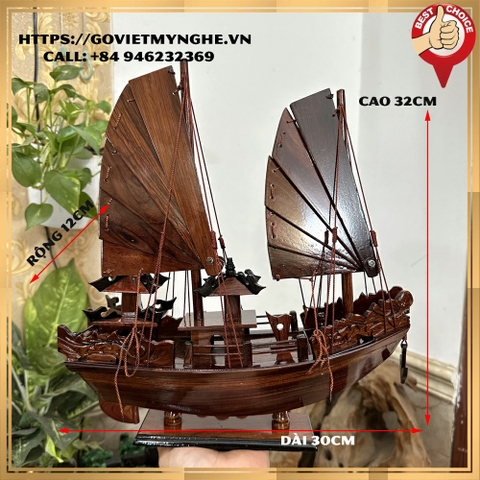 [Dài 30cm] Mô hình tàu Hạ Long gỗ - thuyền gỗ trang trí thuận buồm xuôi gió trang trí phong thủy - Gỗ Cẩm Lai