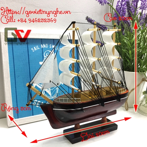 [Đã lắp ráp sẵn] Mô hình thuyền gỗ trang trí - Thuyền Le Belem của Pháp - Chiều Dài 20cm - Buồm vải màu trắng