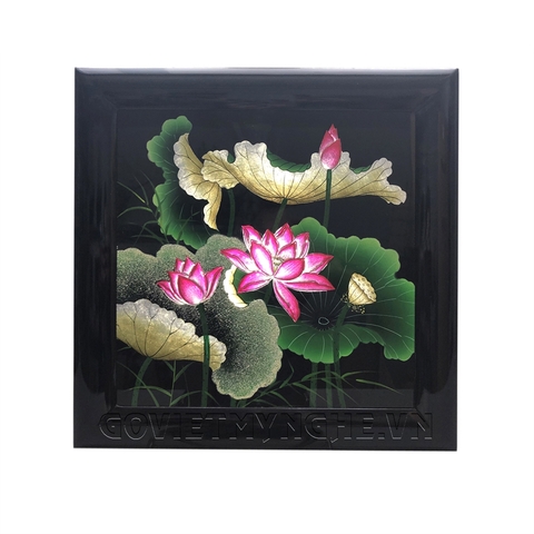 Tranh Sơn Mài Hoa Sen Vẽ Đắp Nổi N3 - 40x40cm