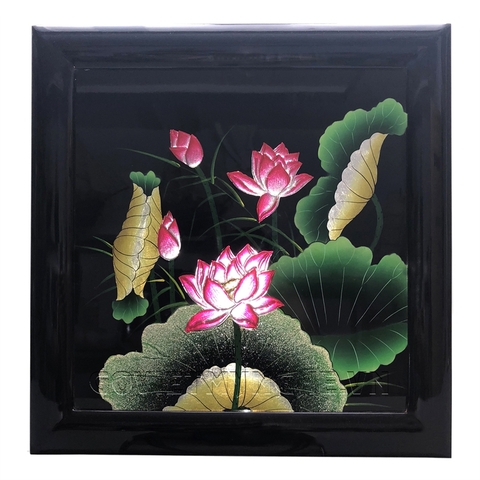 Tranh Sơn Mài Hoa Sen Vẽ Đắp Nổi N1 - 40x40cm