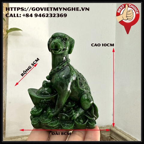 Tượng đá con chó trang trí tượng chó giữ tài lộc phong thủy nhà cửa - Cao 10cm - Xanh lục bích