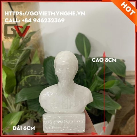 Tượng đá trang trí tượng bán thân Bác Hồ Chủ Tịch Hồ Chí Minh - Size mini cao 8cm - đá trắng non nước