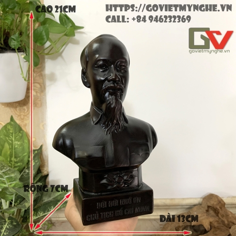 Tượng đá trang trí tượng bán thân Bác Hồ Chủ Tịch Hồ Chí Minh - Size Lớn Cao 21cm - Màu nâu đen