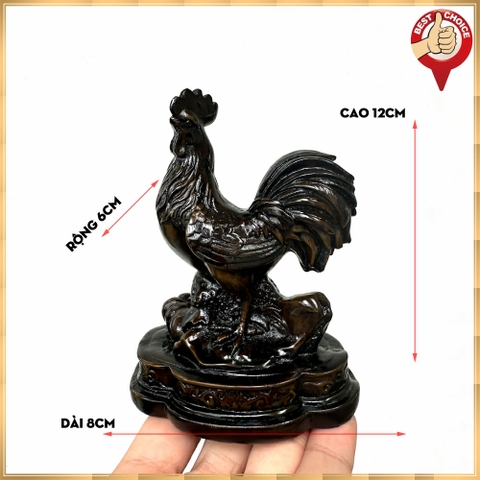 Tượng đá con gà trống trang trí phong thủy để bàn làm việc - Cao 12cm - Màu nâu đen