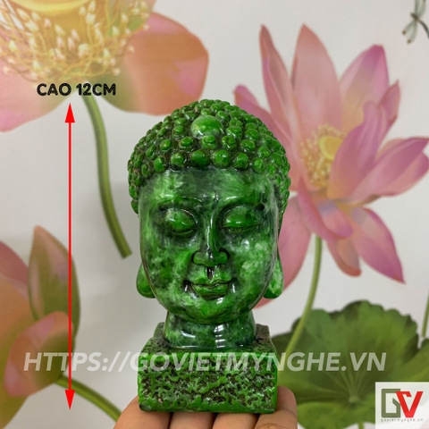 Tượng đá trang trí tượng đầu phật Thích ca - Cao 12cm - Xanh Lục Bích