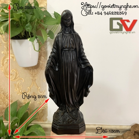 Tượng đá trang trí Đức mẹ Maria ban ơn - Chiều cao 32cm - Màu nâu đen