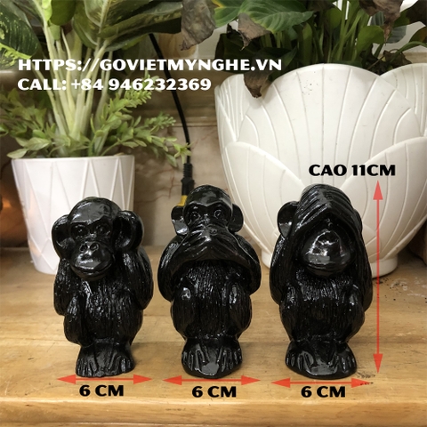 Tượng đá trang trí bộ ba khỉ tam không - cỡ trung cao 11cm - Màu đen