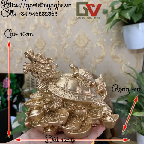 Tượng đá long quy _ Rùa đầu rồng trang trí phong thủy - Long quy cõng rùa con - Cao 10cm - Màu Nhũ Đồng