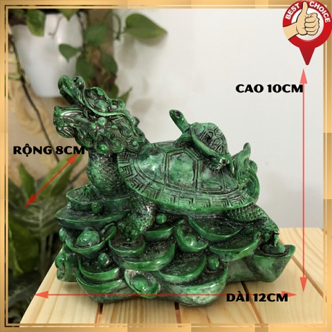Tượng đá long quy _ Rùa đầu rồng trang trí phong thủy - Long quy cõng rùa con - Cao 10cm - Màu Xanh Lục Bích