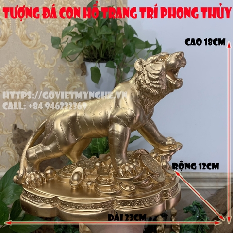 Tượng đá trang trí con Hổ trang trí phong thủy | Màu nhũ đồng - Cao 18cm