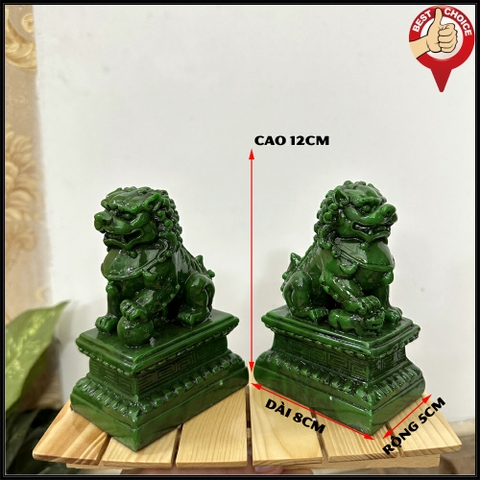 Tượng đá trang trí phong thủy Cặp 2 tượng Kỳ Lân trang trí phong thủy - Chiều Cao 12cm - Màu xanh lục bích