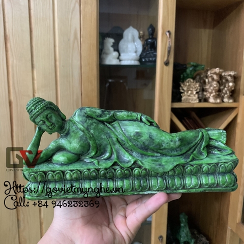 Tượng đá trang trí tượng Phật Thích Ca nhập niết bàn - Tượng Phật Thích Ca Nằm - Dài 23cm - Xanh lục bích
