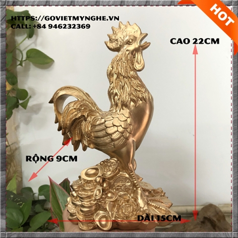 Tượng đá con gà trống trang trí phong thủy nhà cửa - Chiều cao 22cm - Màu nhũ đồng