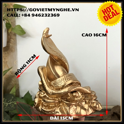 Tượng đá trang trí phong thủy tượng con Rắn ôm tài lộc phong thủy bàn làm việc - Chiều Cao 16cm - Màu nhũ đồng