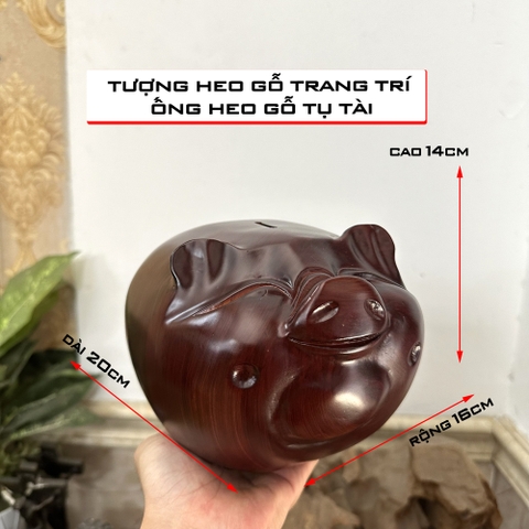 Tượng con Heo Gỗ trang trí phong thủy - Tượng ống Heo gỗ chiêu tụ Tài Lộc - Dài 20cm