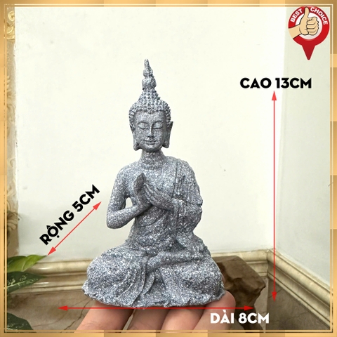 Tượng đá trang trí Tượng Phật Thái Thủ Ấn - Chuyển pháp luân ấn - cao 13cm - Đá xám