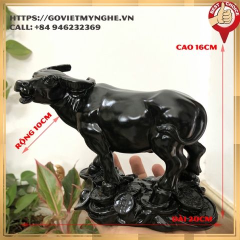 Tượng đá trang trí phong thủy tượng con Trâu chiêu giữ tài lộc phong thuỷ cho gia chủ - Cao 16cm- Đen tuyền