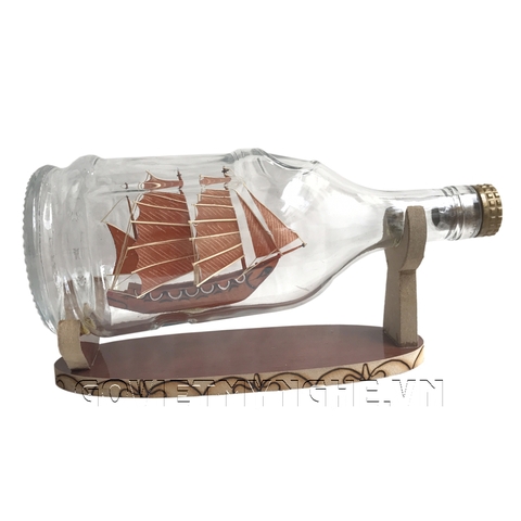 Mô Hình Thuyền Gỗ Trong Chai Thủy Tinh Hennessy Lớn N2
