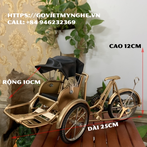 Mô hình xe xích lô sắt trang trí quà tặng đối tác bản sắc Việt Nam - Dài 25cm - Màu nhũ đồng