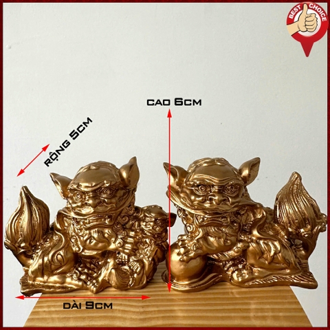 Tượng đá trang trí phong thủy Cặp 2 tượng Kỳ Lân trang trí phong thủy - Chiều Cao 6cm - Màu nhũ đồng