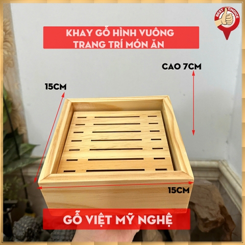 [Vuông 15x15cm] Khay gỗ trang trí món ăn - Khay gỗ trang trí sushi sashimi cho nhà hàng Nhật - Gỗ Thông- Chuẩn xuất khẩu