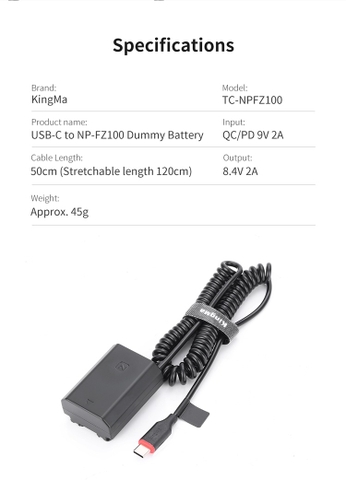 Pin Ảo Kingma Dummy FZ100 USB-C for Sony NP-FZ100