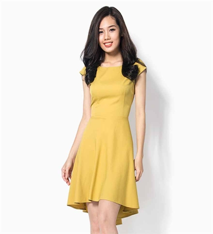 Rực rỡ cả tuần với đầm công sở dáng xòe màu vàng