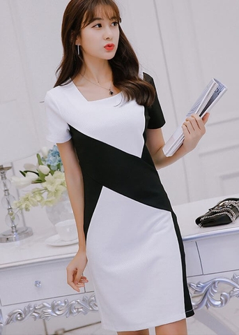 Vẻ đẹp khó cưỡng của những chiếc đầm công sở phối màu