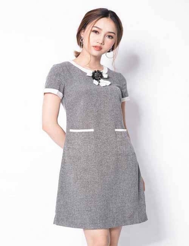 Đầm chữ A cổ đan tông phối dây nơ eo KK105-36 | Thời trang công sở K&K  Fashion