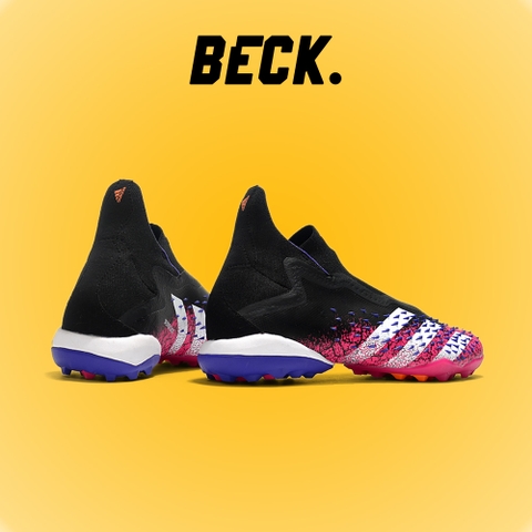 Giày Bóng Đá Trẻ Em Adidas Predator Freak+ Đen Hồng Không Dây Cổ Cao TF