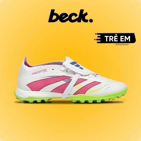 Giày Bóng Đá Trẻ Em Adidas Predator 25 Elite Lưỡi Gà Gập Dây Chun Trắng Vạch Hồng TF