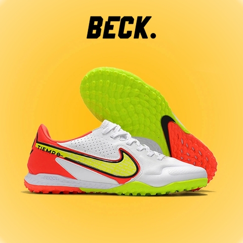 Giày Bóng Đá Nike React Tiempo Legend 9 Pro Trắng Vạch Vàng Gót Đỏ HQ TF