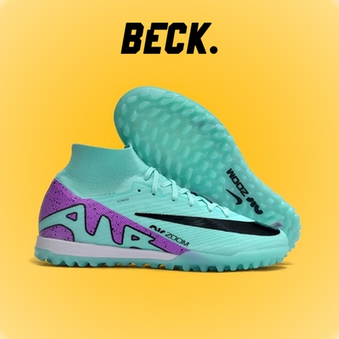 Giày Bóng Đá Nike Mercurial Superfly Elite Xanh Ngọc Gót Tím Cổ Cao TF