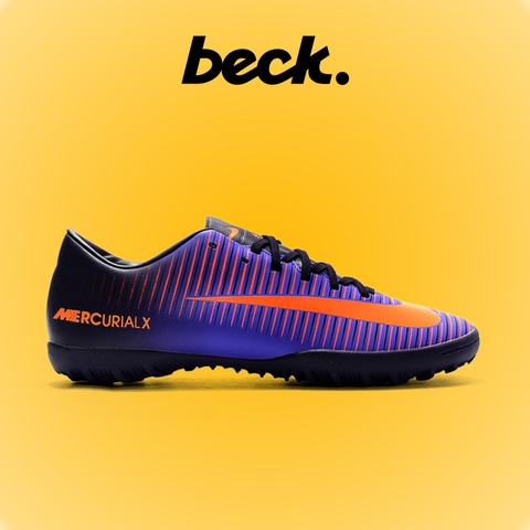 Giày Bóng Đá Nike Mercurial Vic 6 Tím Vạch Cam Lưỡi Gà Liền TF